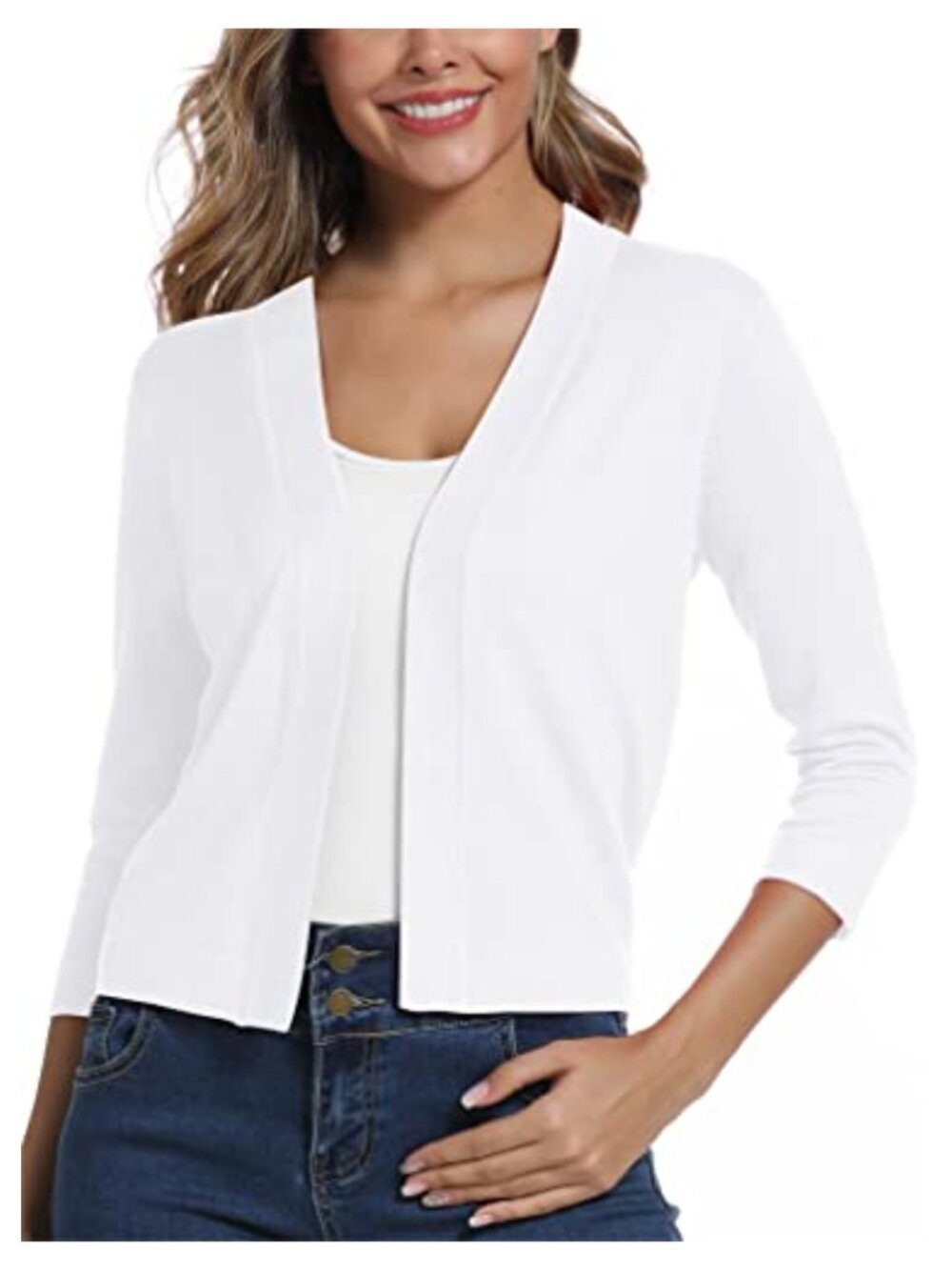 Women's 3/4 Sleeve Cropped Cardigan Open Front Shrug Bolero Lightweight Rayon